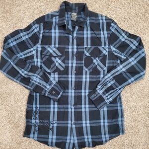 MMA Elite Blue Black Long Sleeve Button Down Mens Shirt Medium   Good pre owned